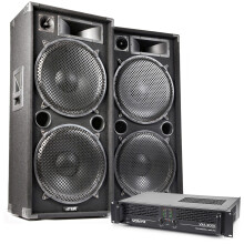 MAX215 Dual 15" Passive DJ PA Speaker Kit with Amplifier - 3000W