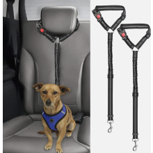 Set van 2 verstelbare autogordels voor honden en katten met hoofdsteunbevestiging, nylon veiligheidsharnas voor huisdieren tijdens het reizen