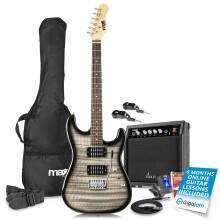 Wireless Electric Guitar Package with Amplifier & Accessories - Quilt Top Black