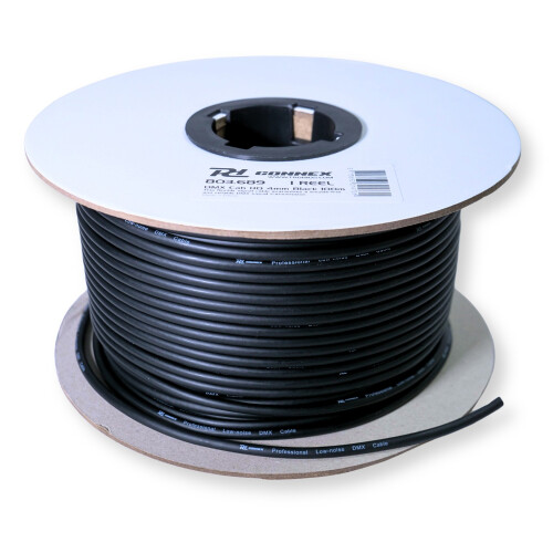 PD Connex RX52 2 Core 4mm DMX Cable Wire Reel - Black 100m 1