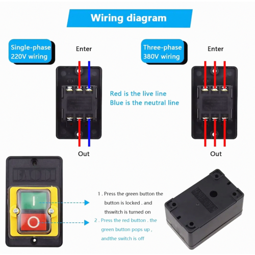 2 Pcs Machine Switch Push Button AC 220V 380V 10A On Off Push Button Plastic Safety Switch with Waterproof Dustproof Box for Grind 2