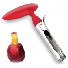 Appel- en perenontkerner, roestvrijstalen kernverwijderaar met scherp gekarteld mes, schuine handgreep, rood, voor het gemakkelijk bereiden van frui