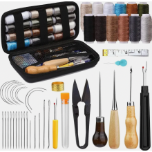Leather Sewing Kit, 48 Piece Upholstery Repair Set with Needles, Awl, Seam Ripper and Thread for Repairs, Hand Sewing, DIY Leather
