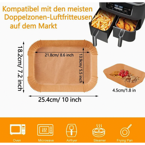 Papel de pergamino rectangular antiadherente para freidora de aire de doble cámara, compatible con el modelo de doble cesta. 1
