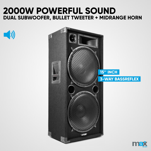 MAX215 Dual 15" Passive DJ PA Speaker Kit with Amplifier - 3000W 1