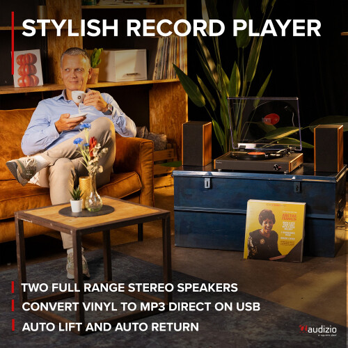 Audizio RP335 Record Player with Bluetooth, Stereo Speaker System & Vinyl Stand 1