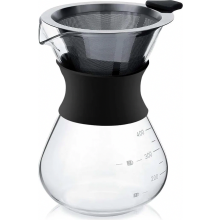 Pour Over -kahvinkeitin, ruostumattomasta teräksestä valmistettu käsikäyttöinen tippakannu kestosuodattimella, 400 ml, musta