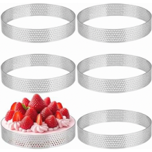 kpl 10 cm jälkiruokarenkaita, 430 ruostumattomasta teräksestä valmistettuja tartlettimuotteja, rei'itettyjä crumpet-renkaita, leivontarenkai
