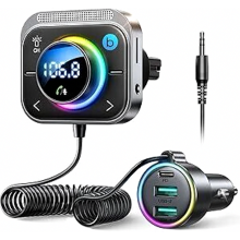 Automobilový FM vysielač s Bluetooth 5.3 a Hi-Fi stereo systémom so zvýraznenými basmi, 30W PD a duálnym 18W Q