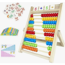 Puinen Abacus-laskukehys lapsille, 100 helmeä, 100 laskutikkua ja numeroaakkoset, opettavainen matematiikkalelu alakoululaisille