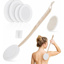 Set met applicators voor ruglotion, 7-delige set met lange steel voor bodycrème en 4 vervangbare pads, doucheborstel voor het wassen van de rug