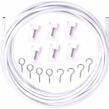 Set di filo per tende bianco, cavo per tende da 3 m con 4 paia di ganci e occhielli, 6 ganci autoadesivi, sistema di sospensione per tende a rete