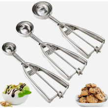 Set van 3 roestvrijstalen koekjes- en ijsschepjes met ontgrendelingsmechanisme, deegportioneerders voor het bakken, duurzaam 18/8 roestvrij staal, K