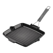 STAUB 24cm CAST IRON SQUARE GRILL PAN WITH PURING SPOUT, BLACK