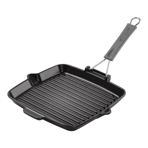 STAUB 24cm CAST IRON SQUARE GRILL PAN WITH PURING SPOUT, BLACK