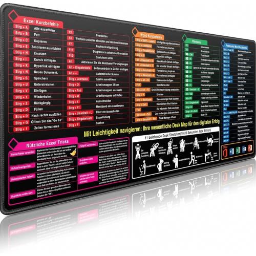 Office and Gaming Mouse Pad with Excel Shortcuts, Non-Slip Desk Mat for Precise Mouse Control, Durable Surface, 400 x 90