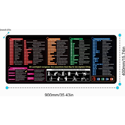 Office and Gaming Mouse Pad with Excel Shortcuts, Non-Slip Desk Mat for Precise Mouse Control, Durable Surface, 400 x 90 1