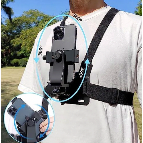 Multi-Function Adjustable Phone Chest Mount Clip Holder for Action Camera and Smartphone, Hands Free Selfie Support, Spo 1