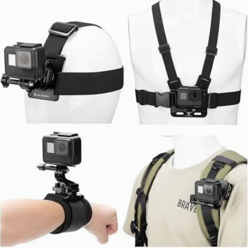 Action Camera Accessory Kit, Chest Strap, Backpack Strap Mount, Shoulder Strap Holder, 360 Degree Rotating Head Strap an