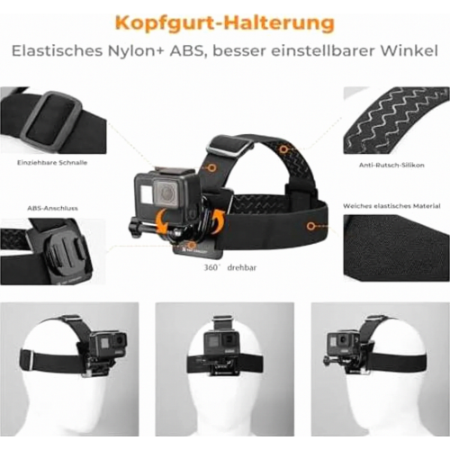 Action Camera Accessory Kit, Chest Strap, Backpack Strap Mount, Shoulder Strap Holder, 360 Degree Rotating Head Strap an 2