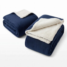 (Double Blanket Set, Navy) Set of 2 – Soft Sherpa Fleece Throw Blankets | Cosy Warm Plush Sofa Bed Throws Perfect Family Pack