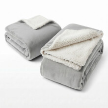 (Super King Blanket Set, Silver) Set of 2 – Soft Sherpa Fleece Throw Blankets | Cosy Warm Plush Sofa Bed Throws Perfect Family Pack