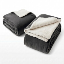 (King Blanket Set, Grey) Set of 2 – Soft Sherpa Fleece Throw Blankets | Cosy Warm Plush Sofa Bed Throws Perfect Family Pack