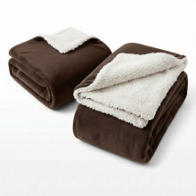 (King Blanket Set, Coffee) Set of 2 – Soft Sherpa Fleece Throw Blankets | Cosy Warm Plush Sofa Bed Throws Perfect Family Pack