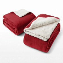 (King Blanket Set, Burgundy) Set of 2 – Soft Sherpa Fleece Throw Blankets | Cosy Warm Plush Sofa Bed Throws Perfect Family Pack