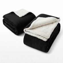 (King Blanket Set, Black) Set of 2 – Soft Sherpa Fleece Throw Blankets | Cosy Warm Plush Sofa Bed Throws Perfect Family Pack