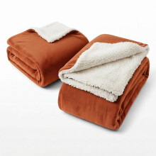 (King Blanket Set, Rust) Set of 2 – Soft Sherpa Fleece Throw Blankets | Cosy Warm Plush Sofa Bed Throws Perfect Family Pack