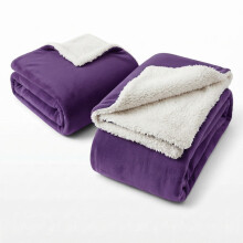 (Single Blanket Set, Purple) Set of 2 – Soft Sherpa Fleece Throw Blankets | Cosy Warm Plush Sofa Bed Throws Perfect Family Pack