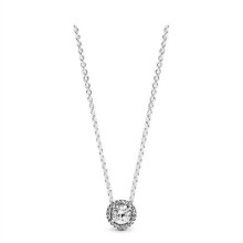 (Style D) Women's Silver Tone Round Halo Cubic Zirconia Pendant Necklace, Delicate Link Chain Sparkling CZ Jewellery for Ladies