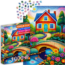 ENJOY Puzzle Maison Heureuse et Jardin Fleuri - 1000 Pièces Puzzle pour Adultes - Fini Mat, Toucher Doux, Facile à Assembler