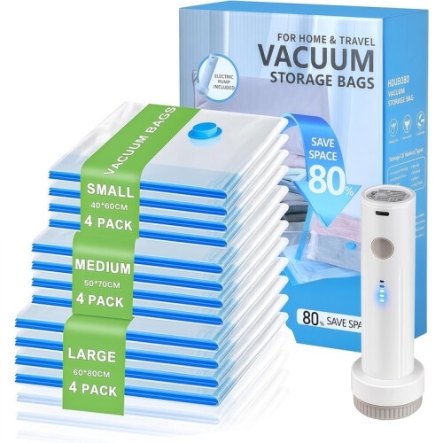 12 Pack Vacuum Storage Bags with Electric Pump Travel Compression Storage Set