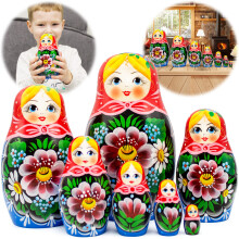 AEVVV Russische Matrjoschka Puppen Set 7 Teile - Handgemachte Babuschka Puppen mit Rosen - Wohnkultur