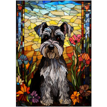 Puzzle en Verre Coloré Miniature Schnauzer 1000 Pièces - Cadeau pour Amateurs de Chiens