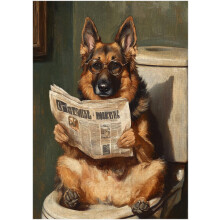 Puzzle Jigsaw 1000 Pièces Berger Allemand sur Toilettes - Chien Lisant un Journal avec Lunettes