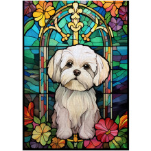 Puzzle Jigsaw 1000 Pièces Chien Maltais en Verre Coloré - Cadeau pour Amateurs de Chiens