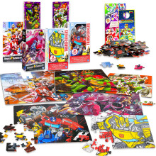 6 Pack Transformers, TMNT, Power Rangers Jigsaw Puzzles Set - Bundle with 6 Assorted Puzzles for Boys Plus Stickers, More | Puzzle Pack for Kids Ages