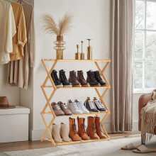 Étagère à chaussures - Bambou pliable 4 niveaux - 12 paires - Pré-assemblée - 25 x 50 x 67,5 cm