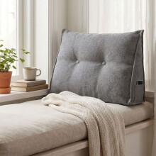 Coussin de lecture ergonomique - Triangulaire 70x20x50 cm - Chenille gris - Poches latérales - Soutien dos, nuque et lombaires