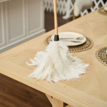 Plumeau en Plumes d'autruche - Dépoussiérage de Poussière - anti-statique - Poignée en Bois Réutilisable - Longueur 76cm Beige