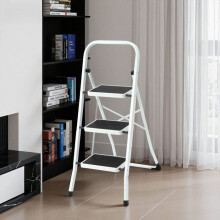 Vouwbare 3-trede ladder - Bicolor staal (zwart/wit) - Belastbaarheid 150 kg - Antislip treden 30 cm - Witte handgreep