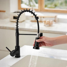 Grifo de cocina - Mezclador extraíble - Negro - Giratorio 360 - Acero inoxidable 304