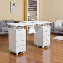 Nageltafel met Stofafzuigsysteem - 8 Lades - Handsteun - op Wielen met Rem (Wit)