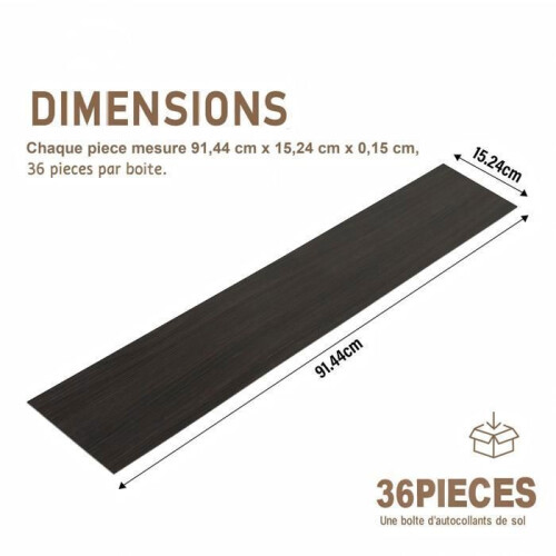 Losas de PVC autoadhesivas - Imitación madera - Impermeables - 5,02 m² (36 pcs) - Negro 1