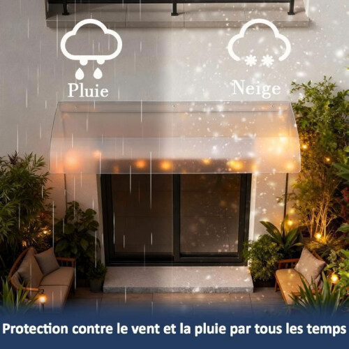 Auvent de porte - 60x40 cm - Polycarbonate transparent - Résistant UV - Facile à installer 2