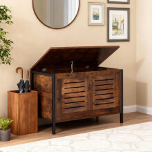 Coffre de rangement - Coffre bois 80 cm - Banc d'entrée 2-en-1 - Charnières anti-pincement - Vintage marron