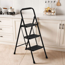 Vouwladder 3 treden - Zwart staal - Belastbaarheid 150 kg - Platform 30 cm - Opvouwbaar